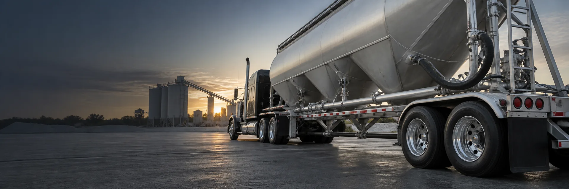 Illustrative close view of a pneumatic trailer and its discharge equipment